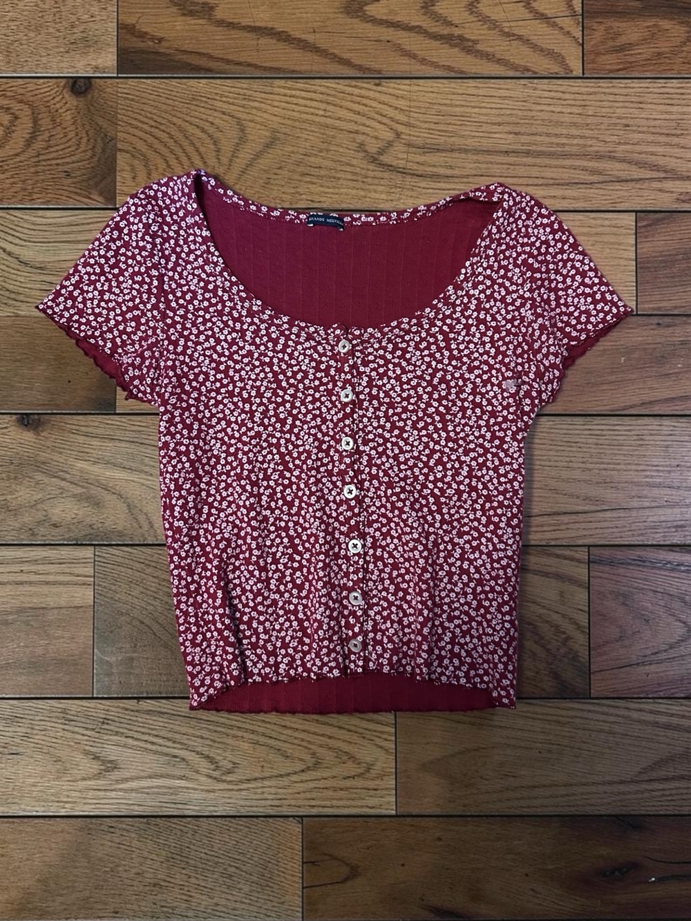 Brandy Melville Red Floral Button Front Baby Tee One Size